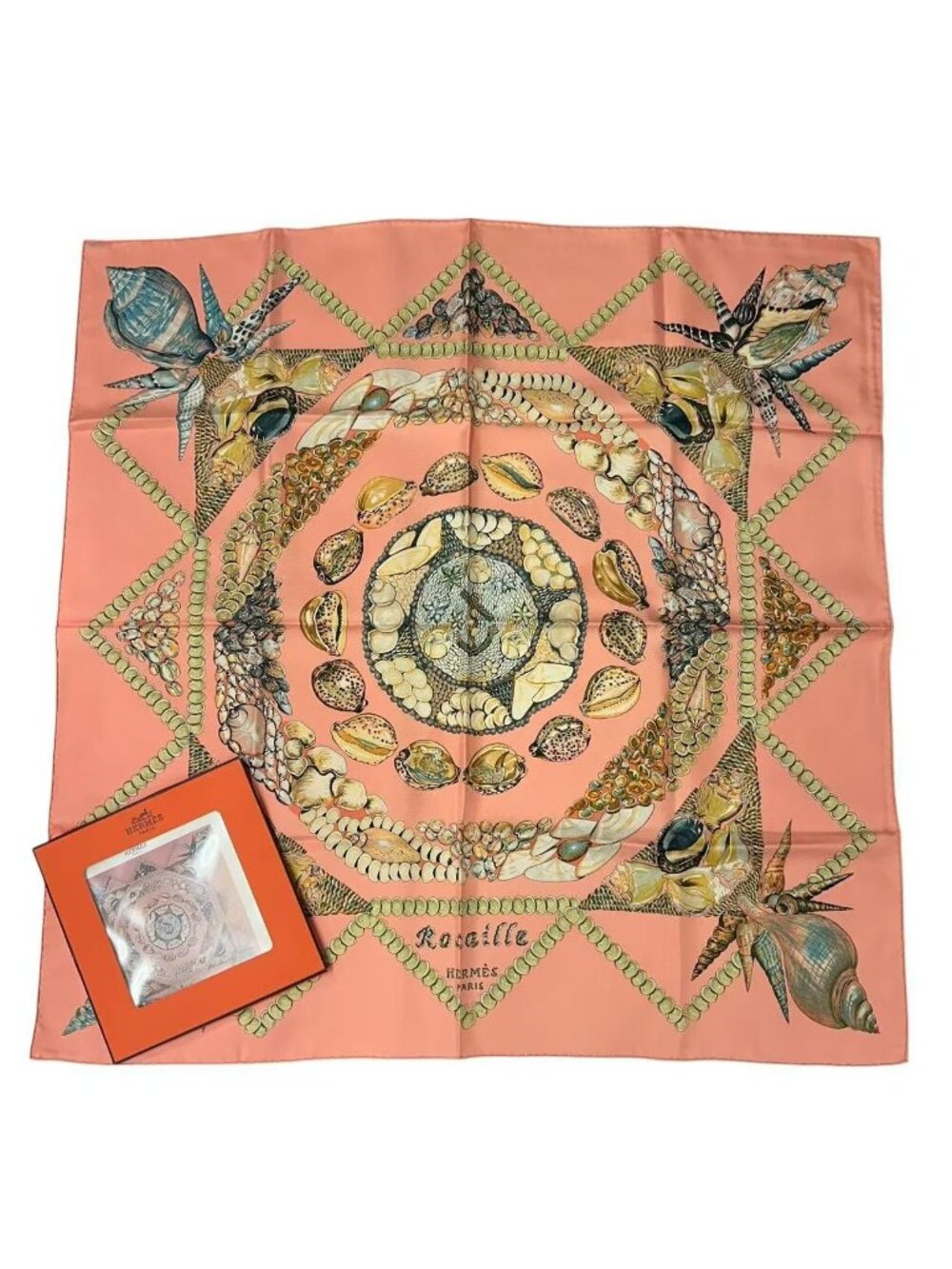 Hermes Carre 90 Scarf Rocaille Seashell Silk Pink